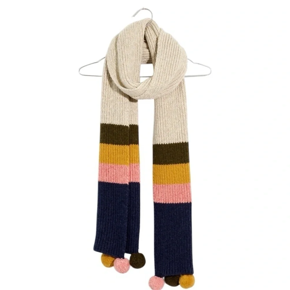 NEW MADEWELL Striped Pom-Pom Scarf